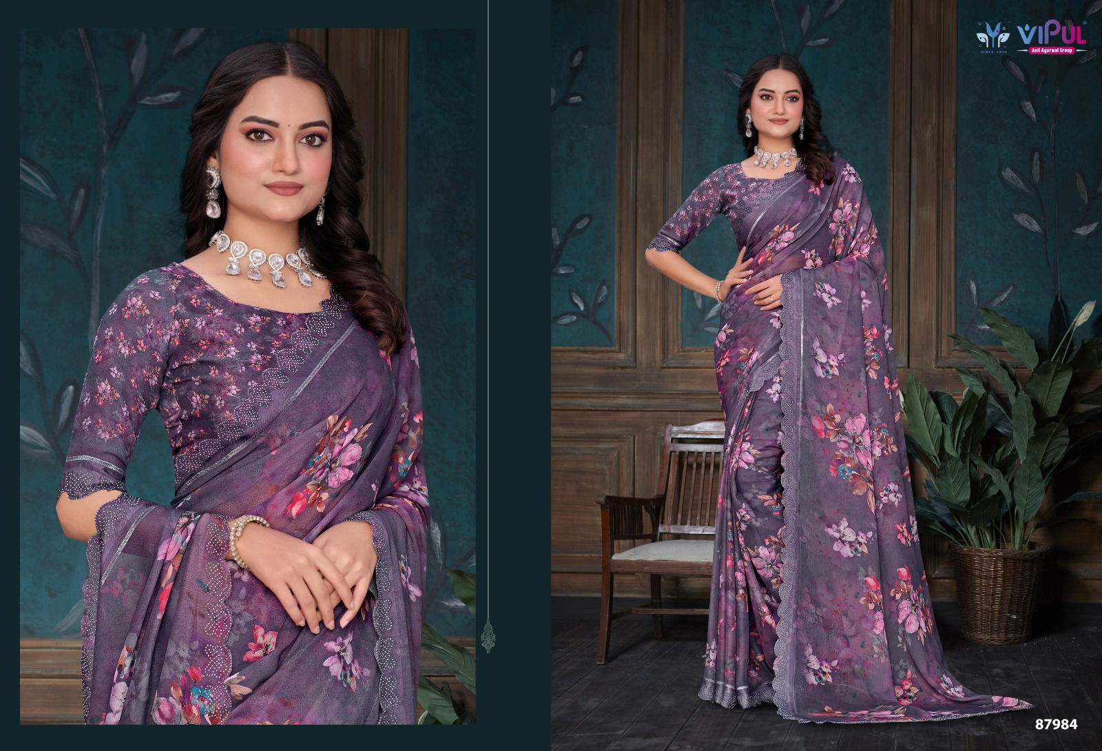 Estella By Vipul Dal Moss Printed Daily Wear Saree Wholesale Price In Surat